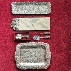 Arthur Court Bunny Clutch & Oblong Trays, Marble Cheese Board, Knife & Plane